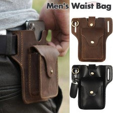 Bolso de Cintura de Cuero Genuino para Hombres Moda Multifuncional Retro Exterior Cartera Bolso