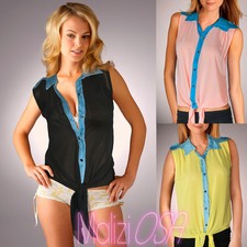 Camisa Mujer Inserciones Jeans MADE IN ITALY Camiseta Top Moda