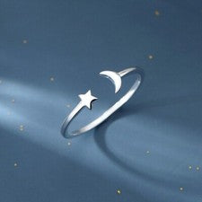Anillo ajustable estrella luna plata esterlina 925 para mujer niña joyería regalo Reino Unido