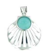 COLGANTE CONCHA DE VIEIRA DEL MAR HAWAIANO AMAZONITA GENUINA PLATA 925 RODIO 21 MM