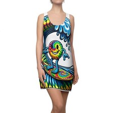 Vestido Para Mujer Espalda Corredora Todo Tie Dye Surf Happy Face Verano Hipster Genial