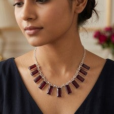 Collar Joyería Plata de Ley 925 Hecho a Mano Piedras Preciosas Granate Rojo Tamaño-17-18"
