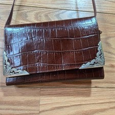 NUEVA BANDOLERA VINTAGE DE CUERO BRIGHTON SE CONVIERTE EN CLUTCH BORGOÑA PLATA T24