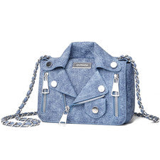 Bolso Bandolera Sfly Para Mujer Chaqueta Denim Con Forma, Cadena Moda A-Azul Oscuro