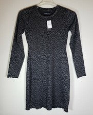 NUEVO CON ETIQUETAS ABERCROMBIE & FITCH Vestido Mujer S Gris Negro Estampado Animal Tejido Bodycon L/S