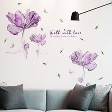 1 juego de pegatinas de pared de fiesta de alta calidad PVC pelables flores púrpuras decoración