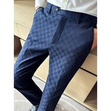 Pantalones de vestir para hombre a cuadros 2026 calce ajustado informales estilo británico azul