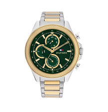 NUEVO RELOJ TOMMY HILFIGER 1792079 CLARK DOS TONOS PLATA ORO VERDE - GARANTÍA