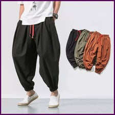 Nuevos pantalones holgados sueltos de gran tamaño para hombre de algodón y lino