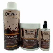 Orion Cosmetics Chocolate Kit de Cuidado del Cabello Champú Mascarilla Brillo Gotas Cacao
