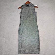 Vestido Gap Midi Para Mujer Pequeño Plateado Metálico Cuello Simulado Bodycon Fiesta Nuevo con Etiquetas