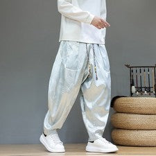 Pantalones de hombre estilo harén con estampado de dragón con cordones chinos con bolsillo pantalones cónicos