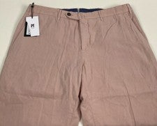 Nuevo con etiquetas Pantalón PT Torino Para Hombres Rosa Elástico Lino Mezcla Algodón Frente Plano Talla 36x37