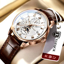 Reloj de pulsera de cuarzo cronógrafo luminoso resistente al agua de cuero para hombre de lujo