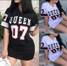 Nuevo Vestido de Moda 2026 con Cuello en V y Estampado de Letras 'Queen', Manga