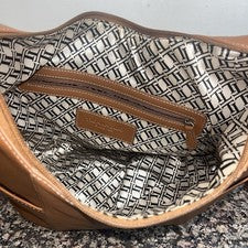 Bolso de Hombro Hobo Tignanello Tribeca Flecos Marrón Cuero Guijarro Vaquera Elegante