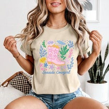 Camiseta vaquera junto al mar para mujer rosa bota vaquera vintage occidental verano regalo