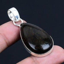 Plata Brillo Obsidiana Piedra preciosa Hecho a mano 925 Plata Joyería...