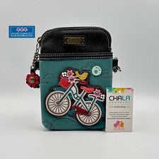 BICICLETA BICICLETA FLOR TELÉFONO CELULAR BANDOLERA BOLSO CHALA VERDE AZULADO
