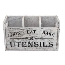 Soporte para utensilios con 3 compartimentos encimera organizador de almacenamiento de madera