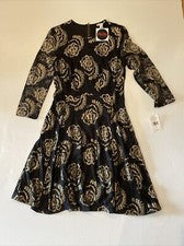 Vestido para mujer Made For Impulse negro dorado de encaje NUEVO NUEVO CON ETIQUETAS talla mediana semana de la moda