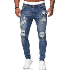 Pantalones de mezclilla calzas informales ajustados blancos ajustados de moda para hombre de tendencia