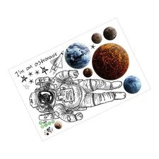 Exquisita calcomanía de pared de astronauta duradera con temática espacial calcomanía decoración para el hogar