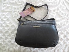 NUEVO CON ETIQUETAS STONE MOUNTAIN HAMPTONS CUERO GENUINO NEGRO BOLSO DE HOMBRO MONEDERO 9AF998-2