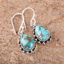 Pendiente colgante de piedras preciosas turquesa cobre azul plata de ley 925 joyería regalo