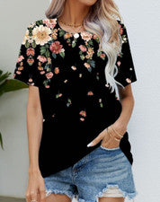Blusa Camiseta Mujer Negro Floral Flor Gráfico Moda Manga Corta Sedoso Suave Tee