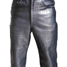 Pantalones de mezclilla de cuero con estampado de cocodrilo negro para hombre elegantes y sexy estilo 501