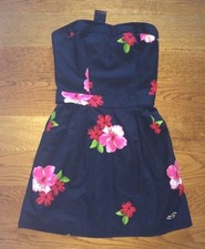 NUEVO HOLLISTER Vestido Solero Azul Marino y Rosa Floral Sin Tirantes Mujer Junior S Pequeño