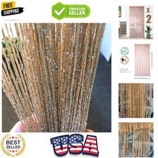 Elegante paquete de 2 cortinas con cuentas de cadena de 39 x 79 pulgadas - decoración boho champán