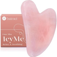 Herramienta facial ergonómica Gua Sha de cuarzo rosa para piel radiante, 3,15 x 1,97 pulgadas