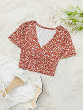Sexy Camiseta Para Mujer Dulce Moda Floral Informal Cómoda Corta Pullover Prendas para el torso