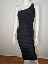 Sexy Vestido Para Mujer Negro Un Hombro Lateral Fruncido Talla Pequeña Club Fiesta