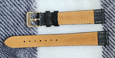 Correa de reloj impermeable Teju Lizard de cuero genuino negro de 16 mm hebilla dorada