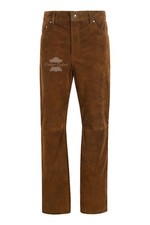 Pantalón de cuero para hombre color tostado vaca gamuza estilo motocicleta suave fuerte estilo jean pantalón