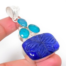Colgante Joyería Plata Esterlina 925 Azul Simulado, Calcedonia 2.17"