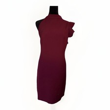 Vestido de cóctel C. Luce manga única con volantes hombro para mujer talla L borgoña nuevo con etiquetas
