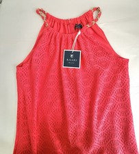 Nuevo vestido sin mangas Kaari azul para mujer talla XS X pequeño rojo dorado cadena con tiras forrado midi