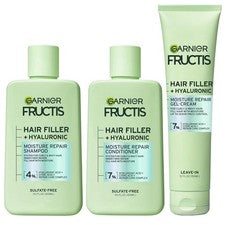 Juego de 3 piezas de champú reparador de plenitud relleno capilar Garnier, acondicionador, crema en gel