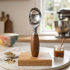 Pala de acero inoxidable para sorbete de hielo y frutas sólidas con mango de madera