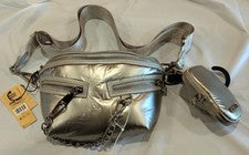 MADDEN NYC CONVERTIBLE RIÑONERA/BOLSO BANDOLERA DE VIAJE Cadena Plata Cremallera Nuevo con Etiquetas