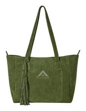 Bolso de mano holgado de cuero real de gamuza oliva para mujer Bolso de hombro de moda