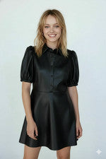 Vestido de cuero para mujer negro elegante hecho a mano informal fiesta genuina suave piel de cordero