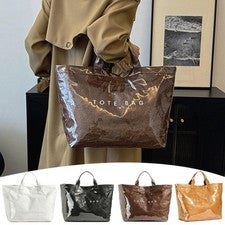 Bolso de Mano de Papel Kraft Lavado de Gran Capacidad para Mujer Moda Papel Pvc Impermeable