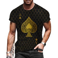 Camiseta Hombre Moda Negro Ace of Spades Poker Estampado Manga Corta Antiguo Tee