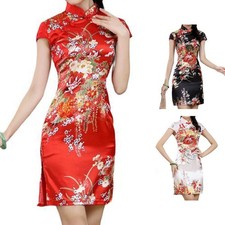 Cheongsam Kleid für Damen Langarm Stehkragen Seitenschlitz Design