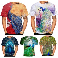 Animal Plumas de Pavo Real Camiseta Impresa en 3D Verano Hombre Moda Informal Prendas para el torso